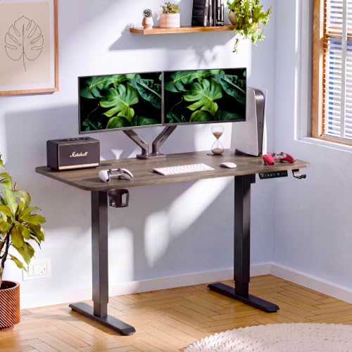 Image of V ONE Electric Standing Desk with 1-Piece Solid Top | Heavy Duty Height Adjustable Computer Desk | 3 Memory Preset | 5 Year Warranty | for Home Office (Claire Ork, 140 * 60 CM)