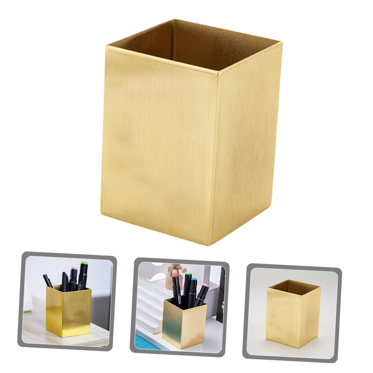 Portalápices Organizador de Bolígrafos y Brochas de Maquillaje de Acero Inoxidable Dorado para Escritorio Estructura Resistente