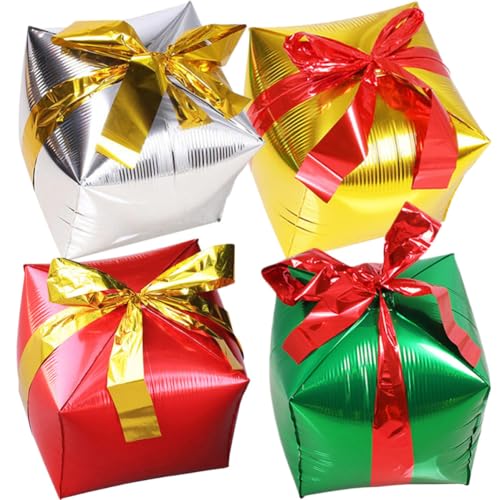 DOITOOL Globos de Aluminio en Forma de Caja de Obsequio Cuadrados 4 Piezas para Adorno de Fiesta de Cumpleaños Resistentes y Decorativos Color