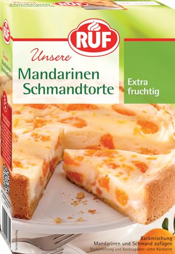 RUF Mandarinen-Schmand-Torte, Backmischung für einen fruchtigen Schmandkuchen, mit Weizen-Vollkornmehl, für Mandarinen, Kirschen, Stachelbeeren