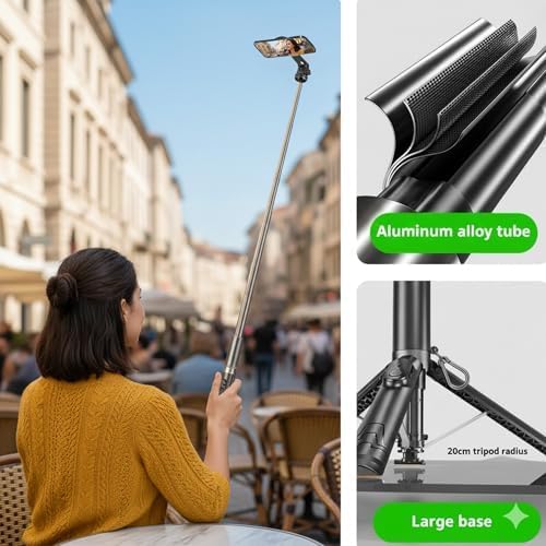 Image of Kratos Permium 1.9 M / 75 Inch Auto Pop Up Aluminum Tripod, Magnetic Selfie Stick with 360 Rotation &1 /4 inch Screw for Camera,Long Tripod Stand for Premium iPhone User for Photos & Videos