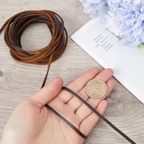 GORGECRAFT 5m x 3mm Genuine Leather Rope Flat Leather Cord 2mm Thick Cowhide Strings Braiding Thread for Bracelets Necklace Jewelry Making Keychains Boot Lace Workshop DIY Crafts - Image 3