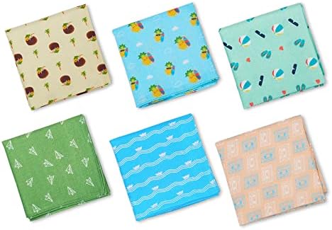 HexaFun 100% Pure Organic Cotton Unisex Handkerchief, Large Size Hankies, Multi-color Printed Handkerchiefs, Pack of 6