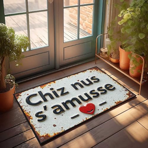 Alfombrillas para puerta delantera, diseño rústico francés, con texto en inglés 'Let's Have Fun!', para interiores y exteriores (65 x 90 cm)