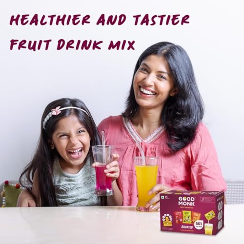 Image of Good Monk Fruit Drink Mix (Assorted - Natural Orange,Mixed Berries,Pineapple Powder),50% Less Sugar With 8 Vitamins & Minerals. Tasty & Healthy Mix For Hydration,Energy,Immunity. 16x3 = 48 sachets