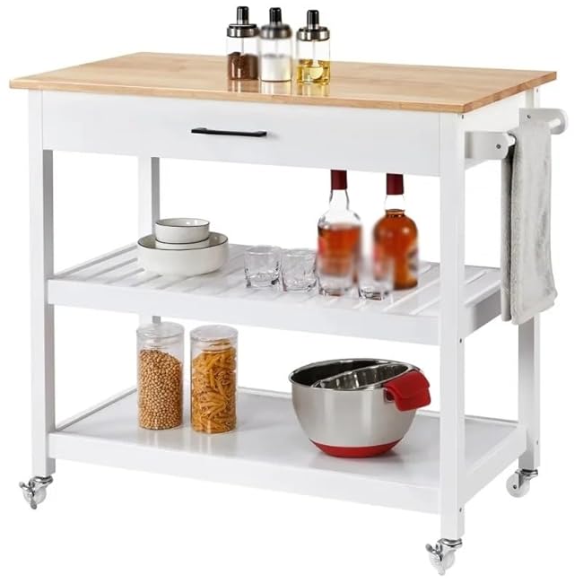 Wooden Kitchen Cart with Storage Shelves and Drawer Multi-Purpose Rolling Kitchen Furniture Rolling Storage Cart-QNjjjVol