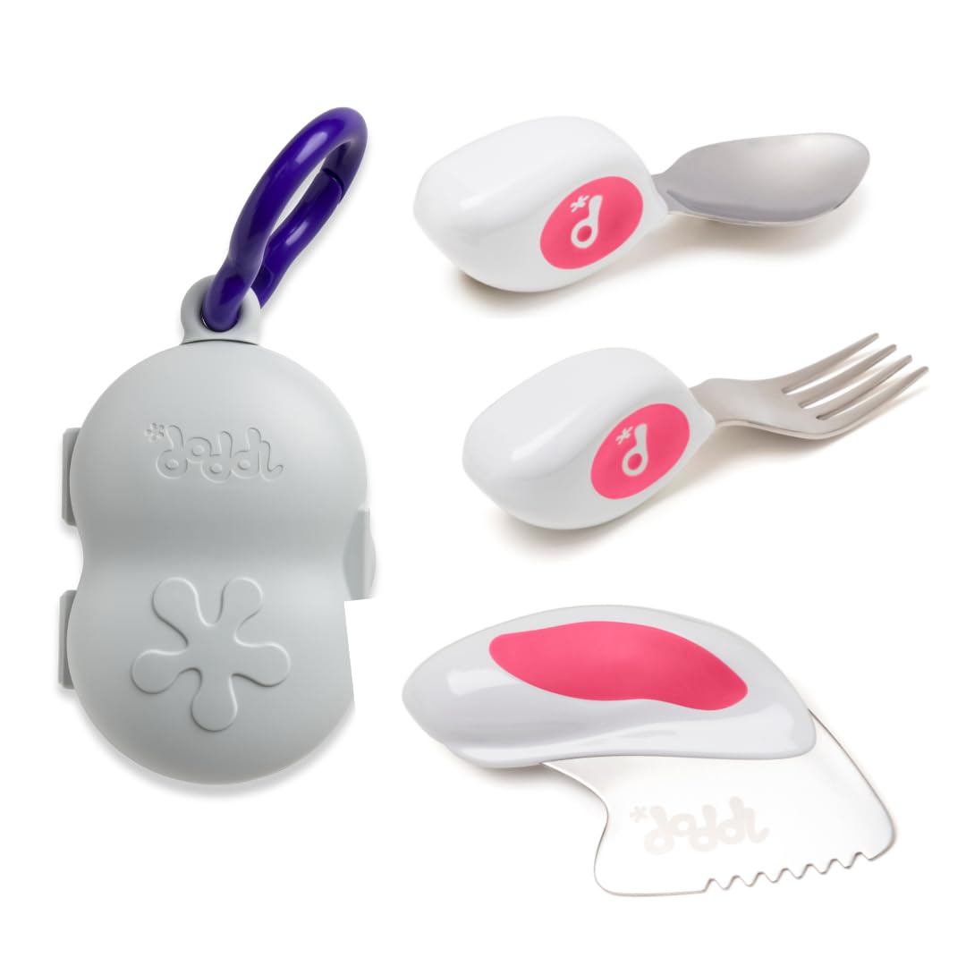 doddl Toddler Cutlery Set (2โ4 Years) โ 3-Piece Knife, Fork & Spoon โ Safe Cutting & Big-Kid Grip (Magenta + Case)