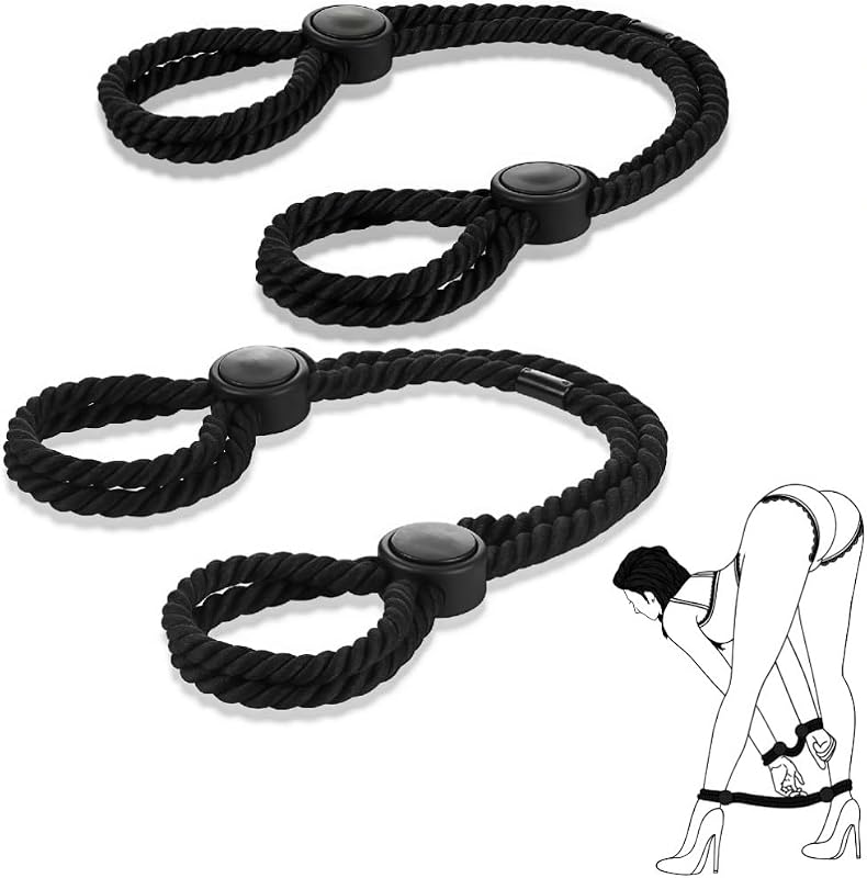 Rope Handcuffs Bracelets 2 Pcs Sex Restraints Ankle Cuffs BDSM Bondage Adjustable Handcuffs Anklets Sex Toys Cotton Ropes Wrist Cuffs Beginner Fetish Adult SM Game for Women (Black)