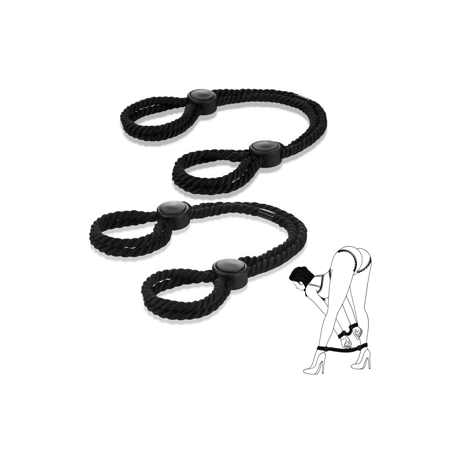 Rope Handcuffs Bracelets 2 Pcs Sex Restraints Ankle Cuffs BDSM Bondage Adjustable Handcuffs Anklets Sex Toys Cotton Ropes Wrist Cuffs Beginner Fetish Adult SM Game for Women (Black)