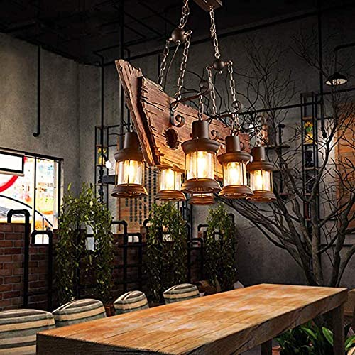 Design en bois unique pour ce lustre rustique à 6 têtes rétro - 4
