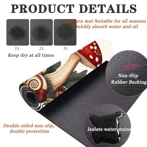 Alfombras de cocina superabsorbentes y lavables con diseño de champiñones para el hogar 4