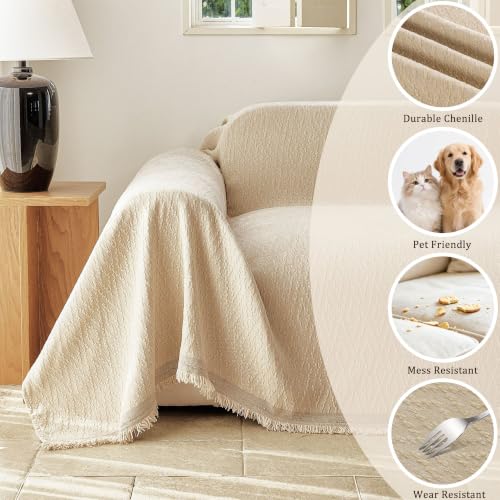 VOIR Couch Cover Washable for 2 Cushion Chenille Sofa Slipcover, Beige - image 2