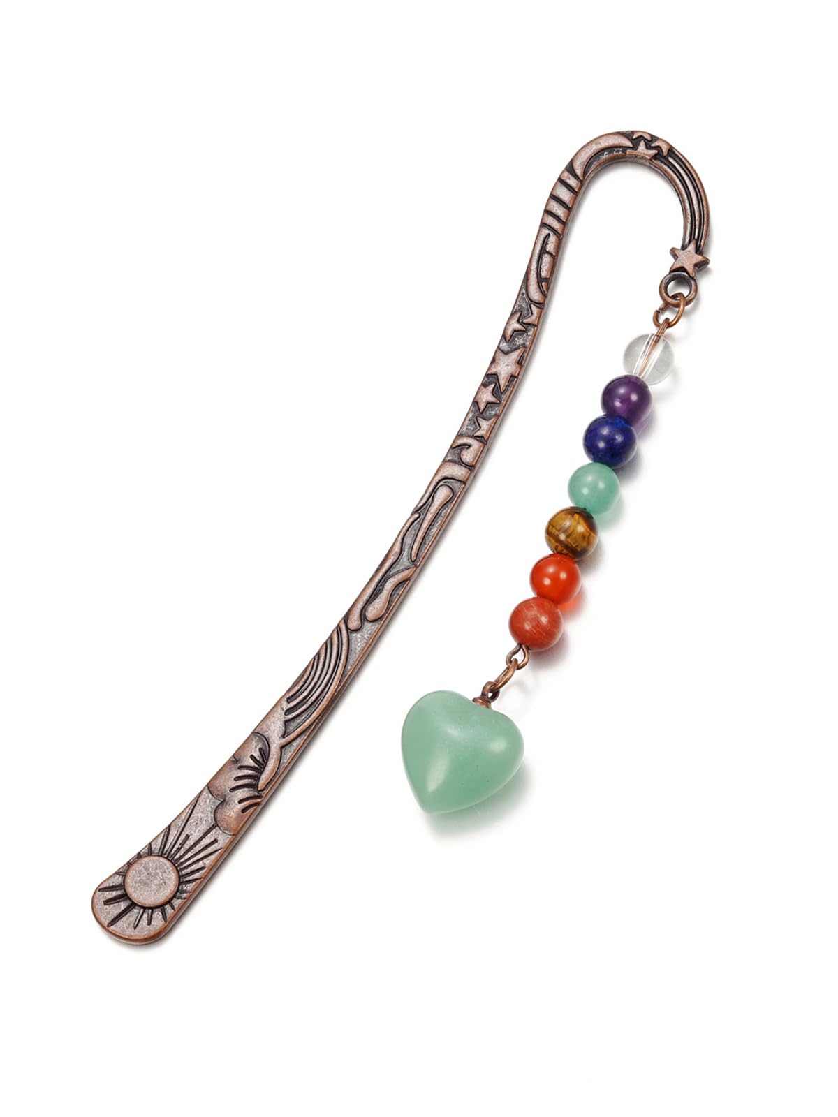 VadiForest Vintage Metal Chakra Crystal Bookmark Green Aventurine Crystals Gemstone Heart Pendant Charm Book Marker Gift