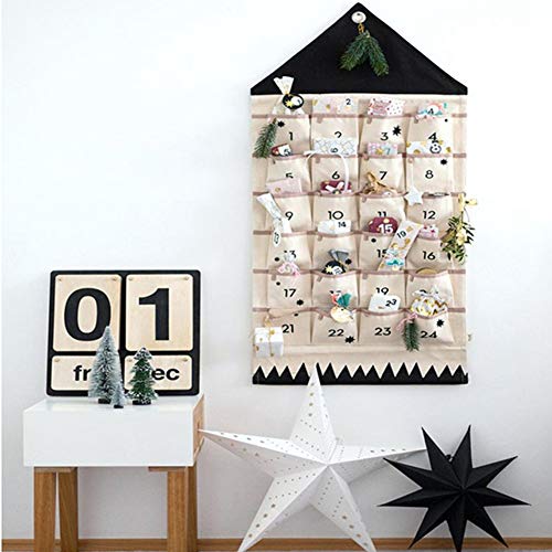 QUPA AM STORE Christmas Advent Calendar with Pockets Wall Hanging Bag for Home Xmas Countdown Decoration