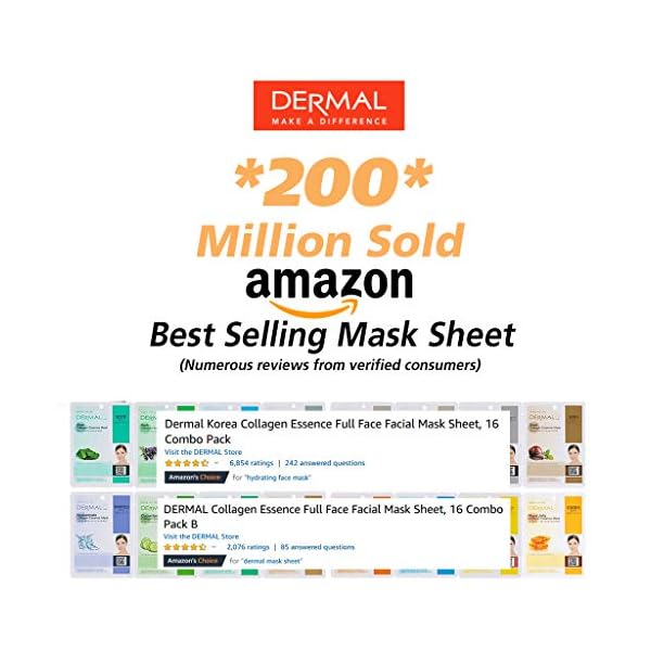 DERMAL 48 Combo Pack Collagen Essence Korean Face Mask - Hydrating and Soothing Facial Mask with Panthenol - Hypoallergenic Self Care Sheet Mask for All Skin Types - Natural Home Spa Treatment Mask