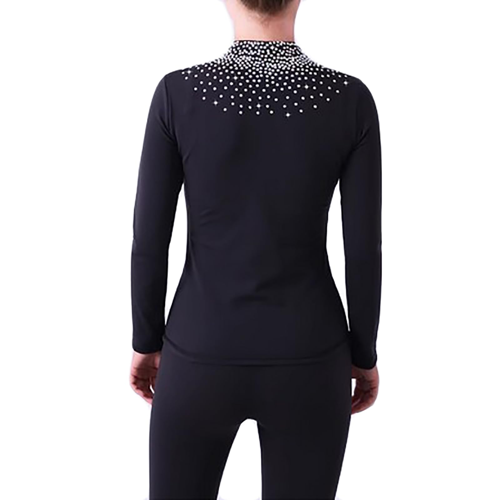 Veste et Pantalon de Patinage Artistique Ensemble pour Filles et Femmes avec Strass Chaud Costumes Patinage Artistique(Size:XS,Color:Noir)