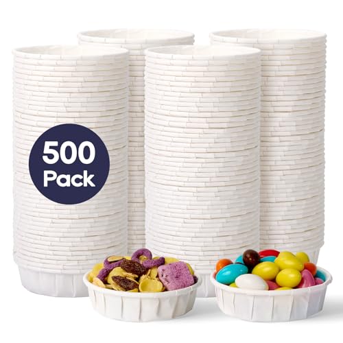 Image of LITOPAK 1 oz 500 Pack Disposable Paper Souffle Cups, Paper Sample Cup