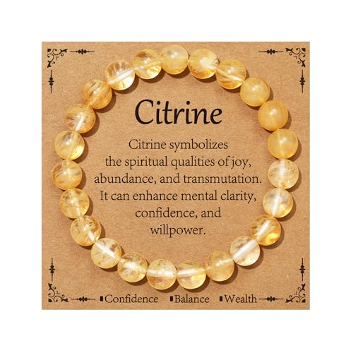 Citrin Armband Echte Steine für Frauen Damen Bernstein Edelstei Armbänder Perlenarmband Kristall Schmuck Geschenk für Frauen Mädchen Mama Freundin Tochter Tante Oma Freund
