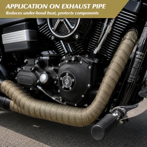 Image of 2 inch x 16 Ft Titanium Exhaust Heat Wrap Kit for Motorcycle Car - Fiberglass Header Wrap Heat Shield Tape with 6 Stainless Steel Ties & 2 Adjustable Clamps - Reduces Under-Hood Heat (50mm x 5m)