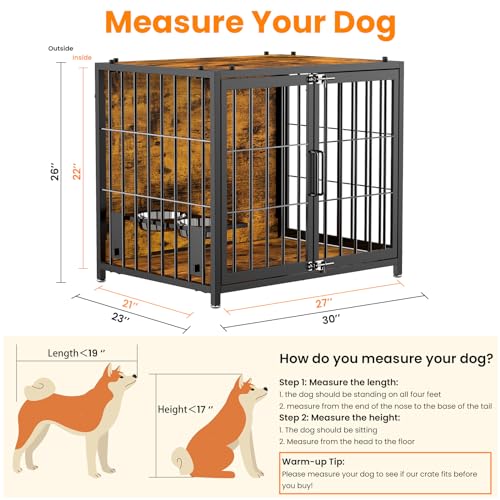 30 Inch Dog Crate Furniture with Bowls, No Screws Easy to Assemble Wooden Heavy Duty Dog Kennel with Double Doors, Decorative Pet House Dog Cage Side End Table Indoor Chew-Resistant 30 Inch Dog Crate Furniture with Bowls, No Screws Easy to Assemble Wooden Heavy Duty Dog Kennel with Double Doors, Decorative Pet House Dog Cage Side End Table Indoor Chew-Resistant