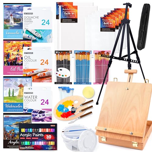 Shuttle-Art-168-Pcs-Artist-Painting-Set-Deluxe-Art-Set-with-Paint-Aluminum-and-Wooden-Easels-Canvas-Paper-Pads-Brushes-and-Other-Art-Supplies-Complete-Painting-Kit-for-Adults-Kids-and-Artists