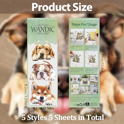 WANDIC 5 Bögen Transfer-Aufkleber, kleine Hundekopf-Muster, wasserdichte Aufkleber, Möbelhandwerk, dekorativ, Junk-Tagebücher für DIY-Fenster, 10 x 30 cm