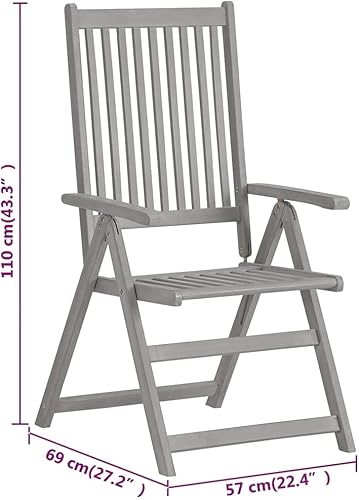 Miniatura 2 de Garden Chair Set of 2, Grey Solid Acacia Wood, Foldable Patio Dining Seating, Adjustable Backrest for Balcony, Weather-Resistant Outdoor Furniture