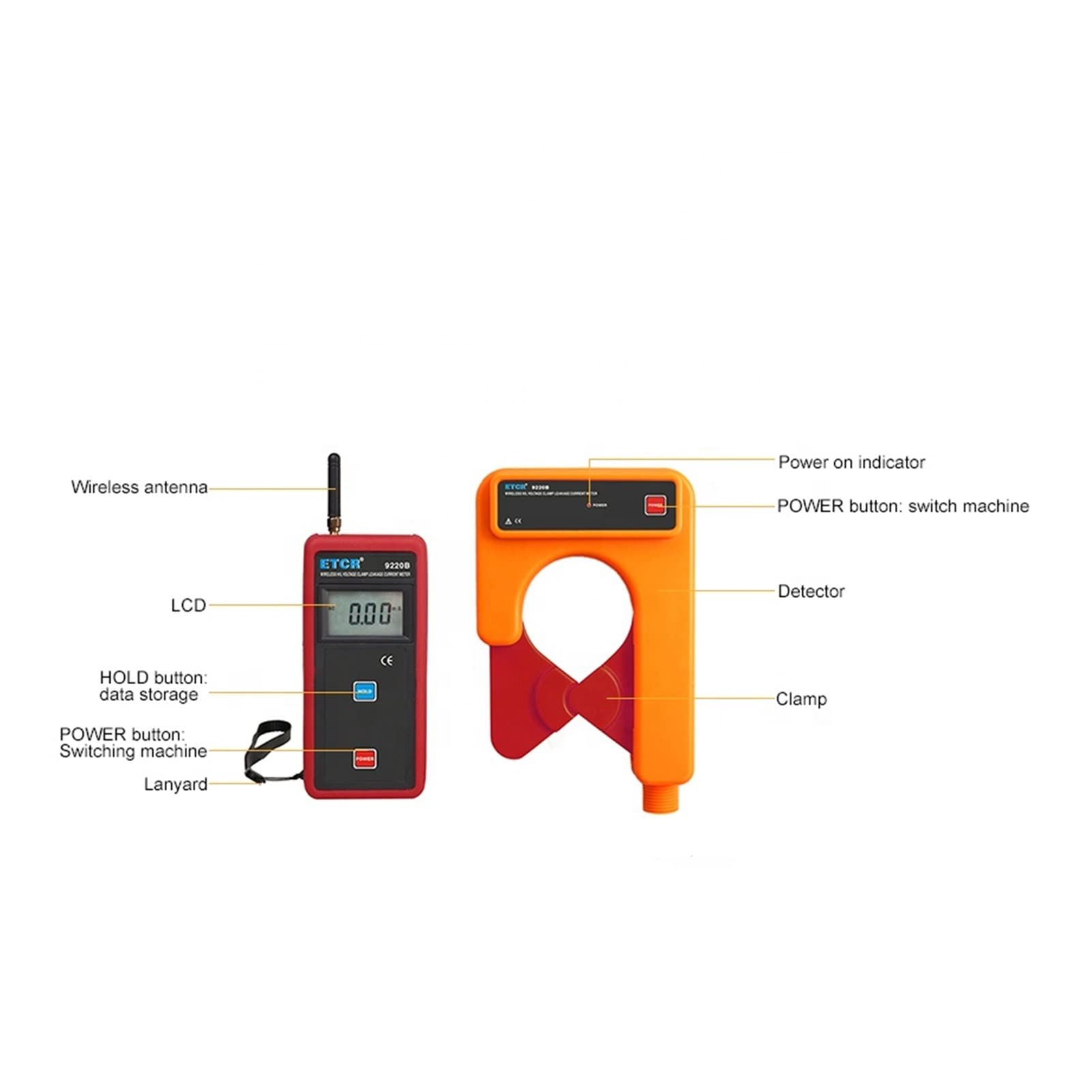Medidor de abrazadera digital ETCR 9220B AC0.00-60.0A H/L corriente fuga la voltaje Mide con precisión