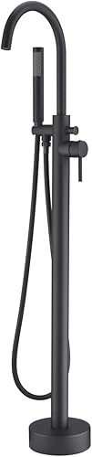 Grifo de bañera independiente, grifos de llenado de bañera, color negro, mango único, montado en el piso con ducha de mano Negro -,Oro