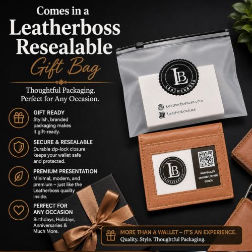 Image of LB LEATHERBOSS Slim Thin Leather Credit Card Triple ID Window Mini Wallet Bifold Driver License Safe (Tan)