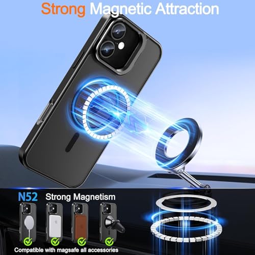 Image of MagPro case with Stand for Apple iPhone 16 | Magnetic Compatible Protective Cover with Strong Magnetic, Shockproof Armor, Scratch Resistant Polycarbonate Hard Back | Translucent Matte Black