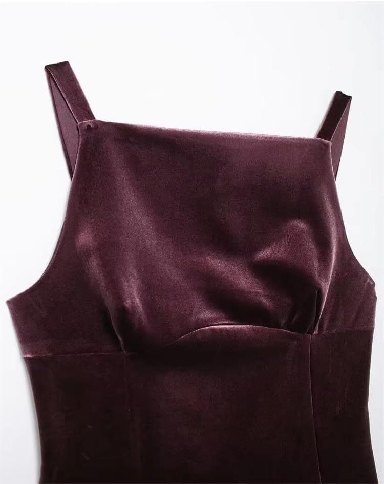 Women's Velvet Spaghetti Strap Back Bow Vest with Side Zipper and Slash Neck3