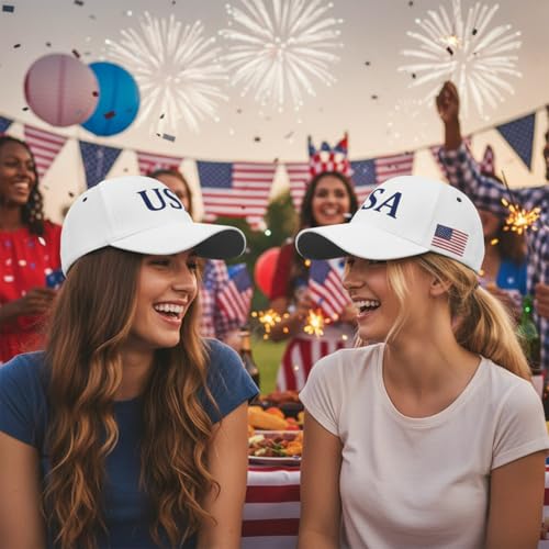 Image of USA Flag Baseball Cap American Patriotic Trucker Hat Father Dad Mother Mom Adjustable Sportswear Hat for Men Women Adults