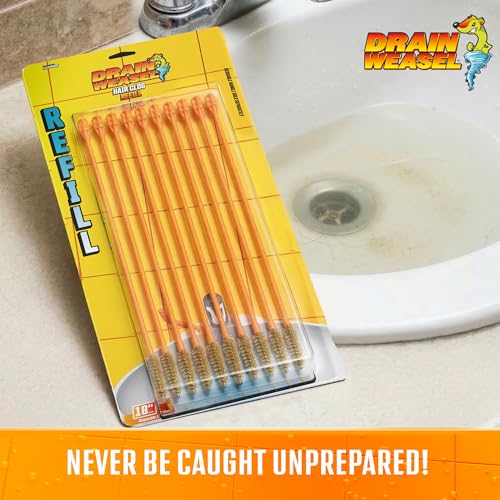 Image of FlexiSnake Drain Weasel Refill for Sink Snake Hair Clog Remover, 10 Pack | Pipe, Bathroom, Bathtub Drain Cleaner, 18 inch Wands, Made in The USA