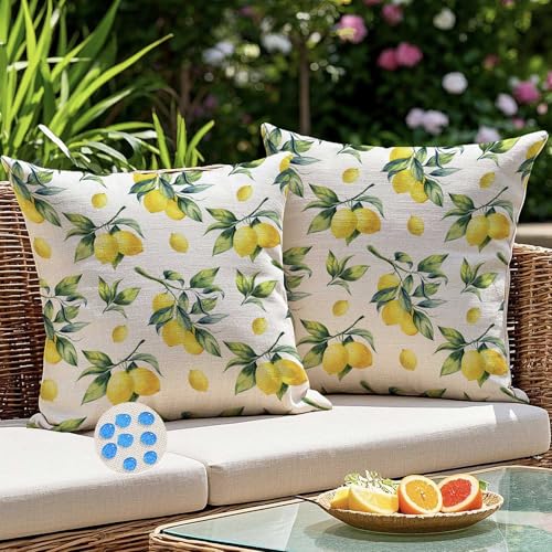 Kiatuniya Outdoor Kissen 40x40 Gelb Grün Zitronen Kissenbezug Wetterfest Kissenhülle Sofakissen Dekokissen Gartenkissen Wasserdicht Sommer...