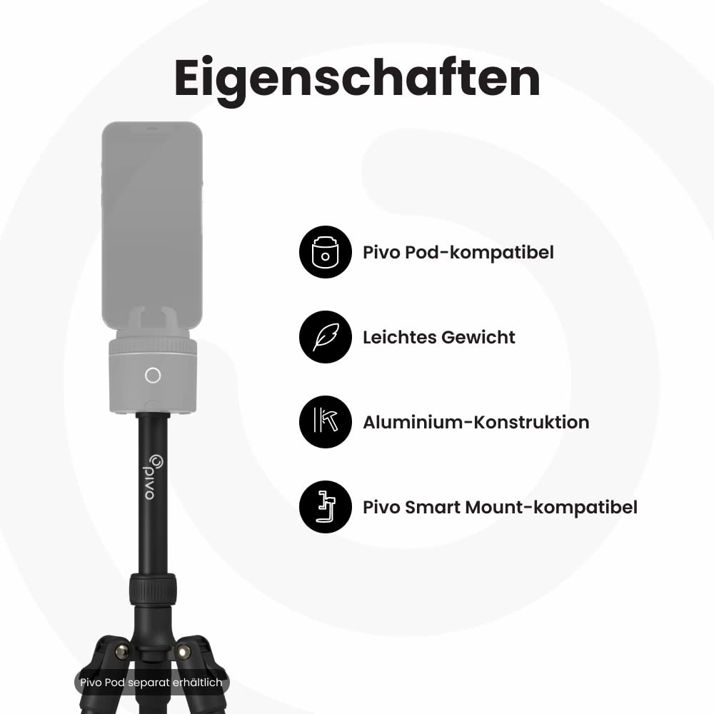 Pivo Stativ Mini ausziehbarer und Leichter Aluminiumständer für Smartphone und Kamera, 35 cm, mit universellem 1/4-Zoll-Gewinde, für Action Cam, DSLR und Pivo Pods