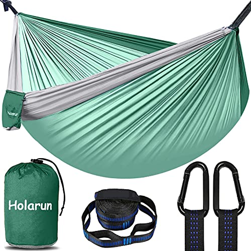 "Ultralight Portable Double Camping Hammock with 2 Tree Straps - Nylon Parachute Fabric"