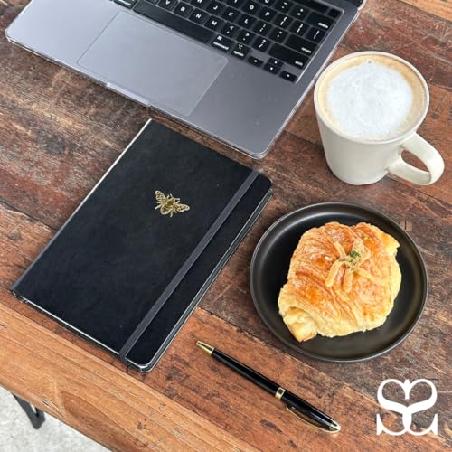 SETTINI Lined Journal, Ideal for Journaling - A5 Vegan Leather Notebook, 192 Archival-Quality Pages, QuillEase Bleed-Free Paper, Inner Pocket & Bookmark - Bee Gifts, Black Bee - Image 7