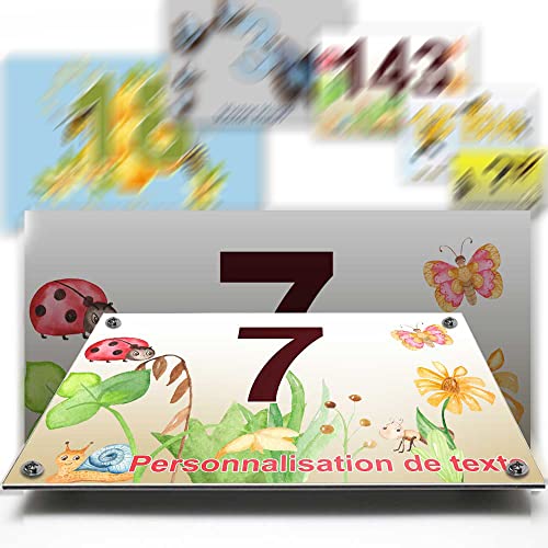 Petite plaque aluminium/ polyethylene numéro rue décorative - pour portes et boite aux lettres - collection papillon : 2 lignes personnalisables Cover