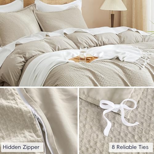 PHF-Waffle-Weave-Duvet-Cover-Set-King-Size-No-Snagging-Ultra-Soft-Luxury-Textured-Breathable-Comforter-Cover-for-All-Season-3pcs-Durable-Bedding-Duvet-Set-with-2-Pillow-Shams-104x90-Linen
