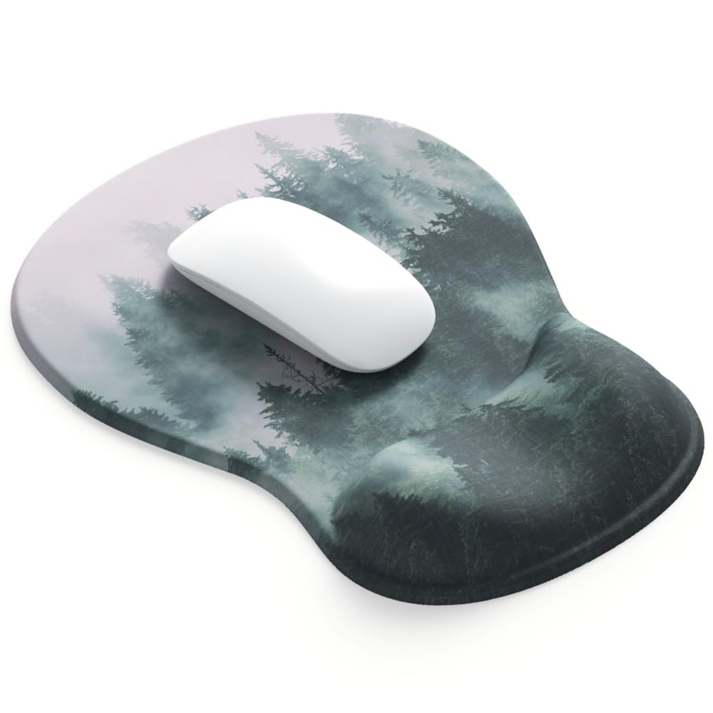 ErgoComfort Gel Wrist Rest Mouse Pad-Ergonomic Office Mousepad with Wrist Support-Non-Slip, Design Desk Accessories Mat for Home&Game Decor (08Misty Forest)