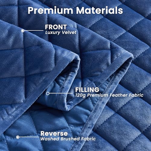 L'AGRATY Velvet Quilt King Size: 3-Piece Reversible Luxury Velvet Bedding Comforter Set - Lightweight Oversized Quilted Bedspread Coverlet with 2 Pillow Sham for All Season - Navy Blue Quilt
