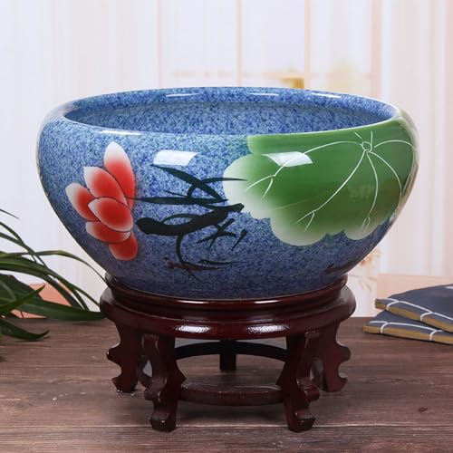 水仙鉢 中国の花瓶 陶器 植木鉢 多肉植物プランターポット 陶器 睡蓮鉢 青と白の磁器植木鉢 多肉植物ポットプランター ラウンドセラミックプランター I-32*14cm