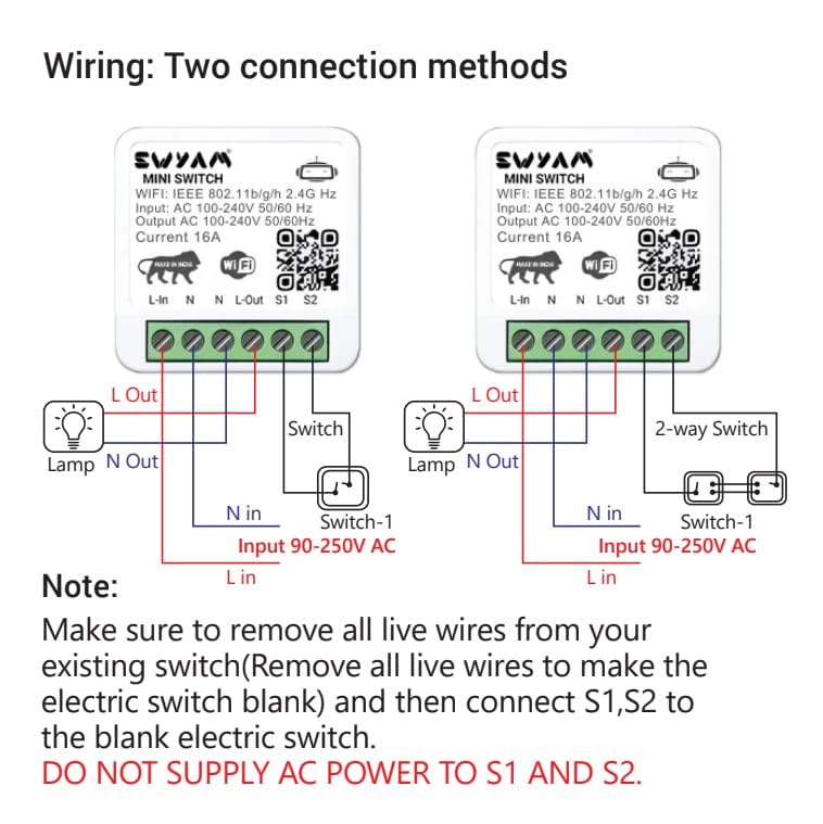Image of Mini 2-Way WiFi Smart Switch, Made In India (1 Year Warranty), Electrical Safety, No Hub Required, Supports Alexa & Google, 16A Load