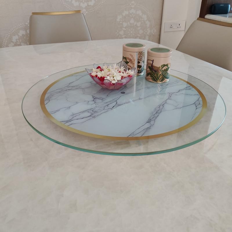 18-Inch Round Printed Lazy Susan Glass Turntable, Rotating Serving Tray for Countertop, for Kitchen, Restaurant, Dining Table (Marble Gold-Printed)