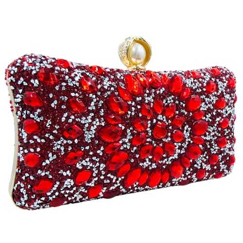 Image of Boutique De FGG Mini Pearl Clasp Crystal Clutch Purses for Women, Evening Bags Wedding Handbag, Party Rhinestone Clutch Bag