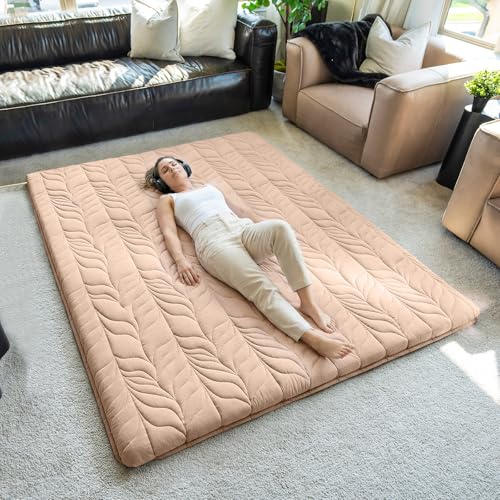 ZonLi Japanese Floor Mattress Futon Mattress Twin Size,Thicken Roll Up Tatami Mat with 100% Cotton Washable Cover,Foldable & Portable Floor Lounger Mattress Sleeping Pad for Camping,Coffee