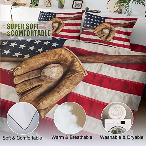 Shompe 3D American Flag Baseball Comforter Sets Queen Size Boys Sports Bedding #TOP2