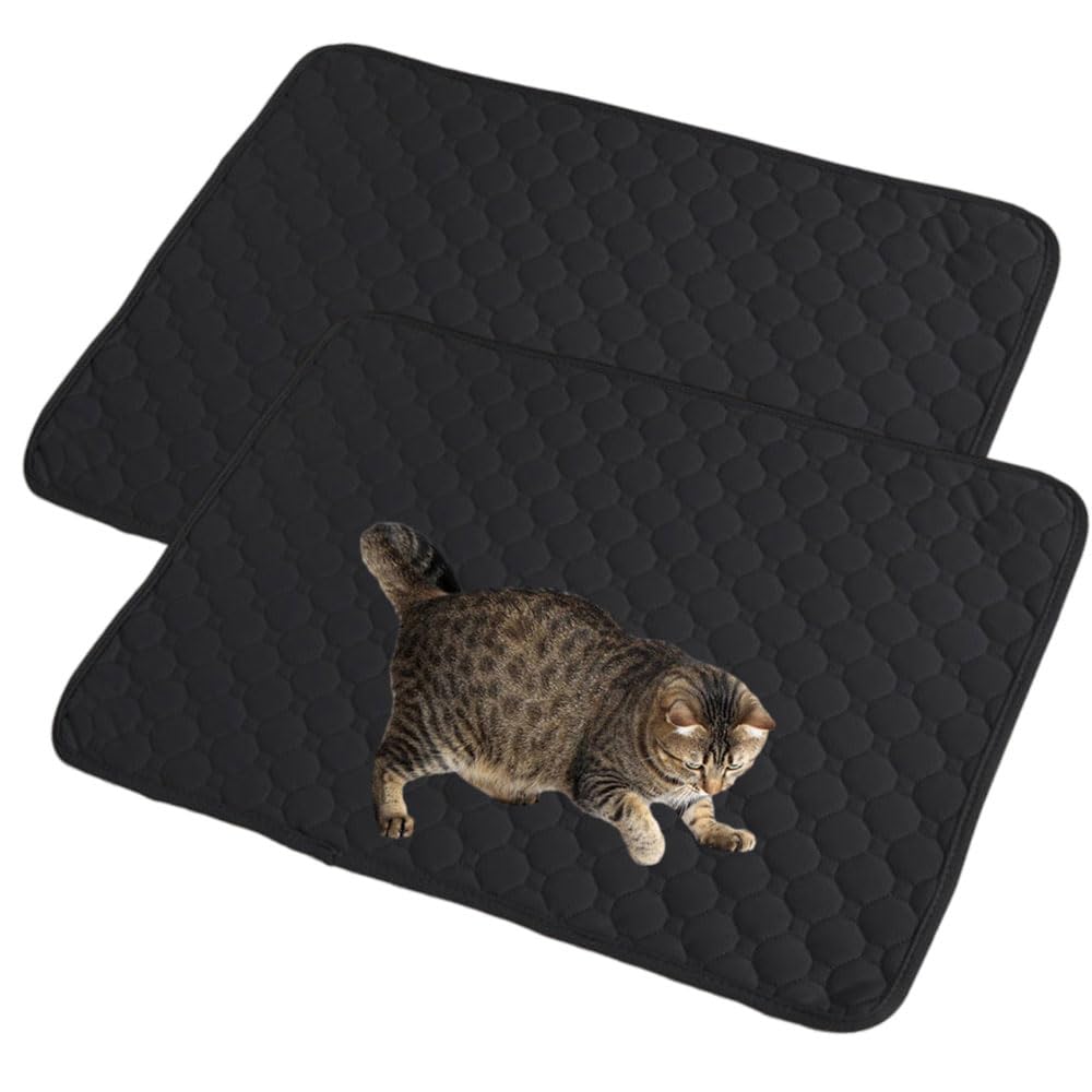 Mateju Reusable Pee Pads for Dogs, 2 Pieces Washable Puppy Training Pad Pets Dogs Cats Non-Slip Mat Super Absorbent Leak Proof Food Bowl Mats for Travel Training Pad Indoor (35x50CM,Black)
