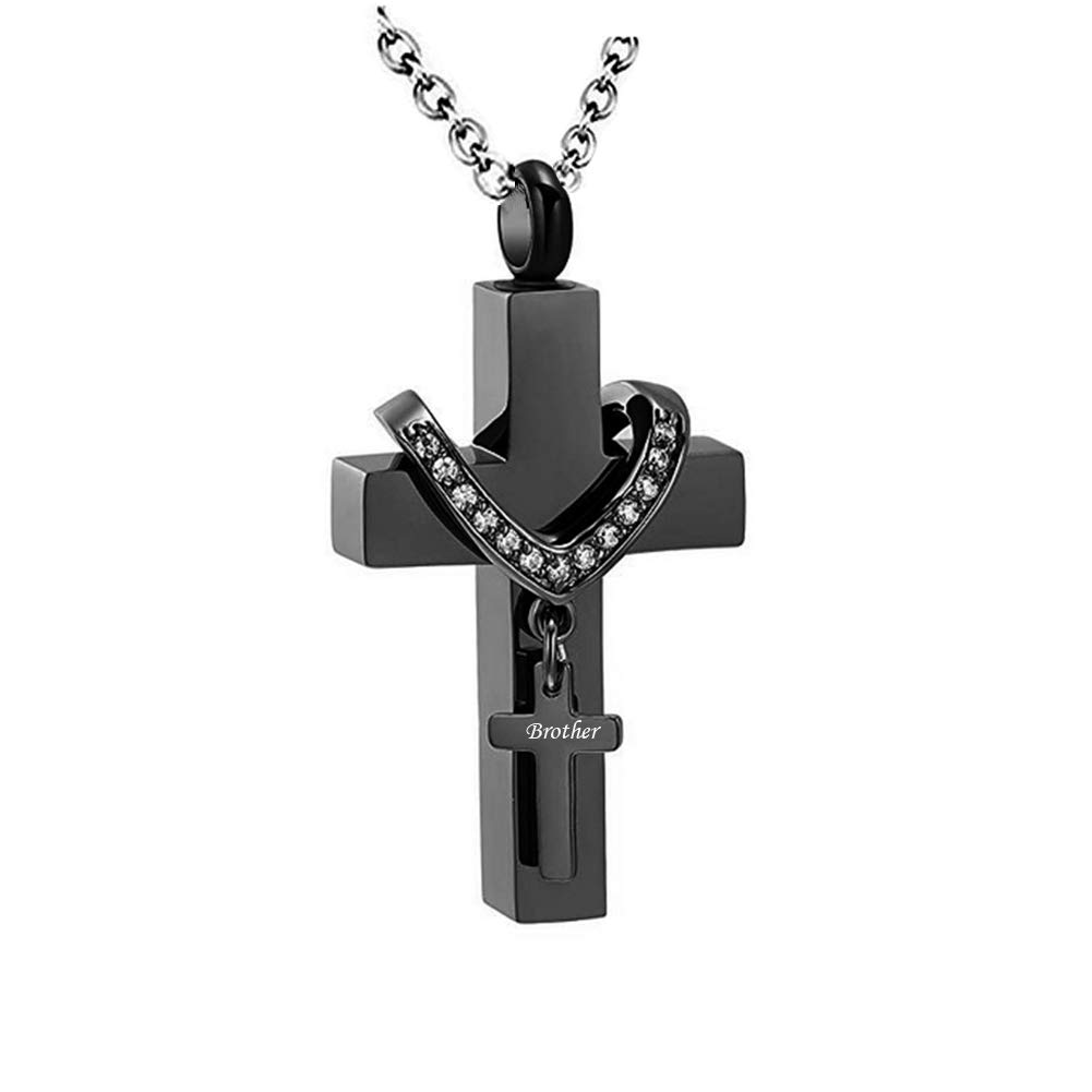 MEMORIALU Black Cross Urn Necklaces for Ashes Cremation Crucifix Keepsake Memorial Pendant Necklace